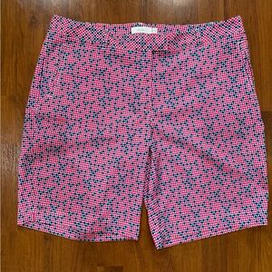 Lady Hagen Golf Shorts Women's Size 14 Navy Blue Pink Geo Pattern Flat Front